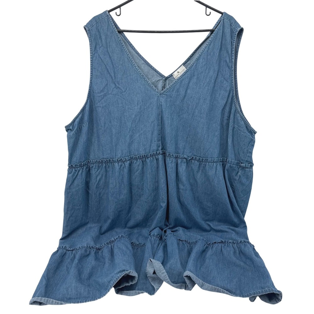 True Craft Womens Blue Chambray Tiered V-Neck Sleeveless Cotton Dress 4X 3904